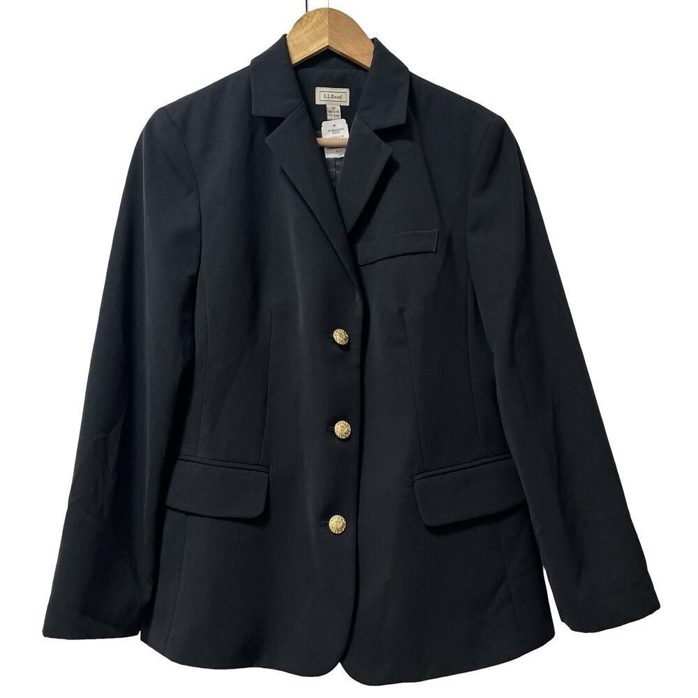 LL Bean Womens Microfiber Suit Jacket Blazer Size‎ 12P Black Career Office NWT